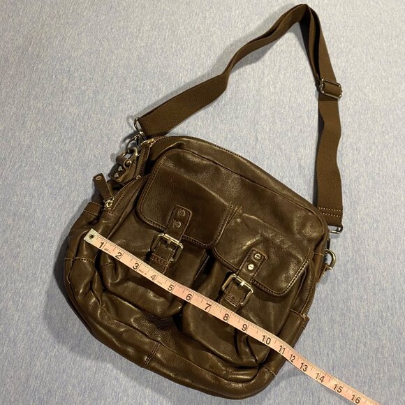 Kenneth Cole New York Brown Leather Crossbody Bag With Dual Front Pockets - Picture 4 of 7